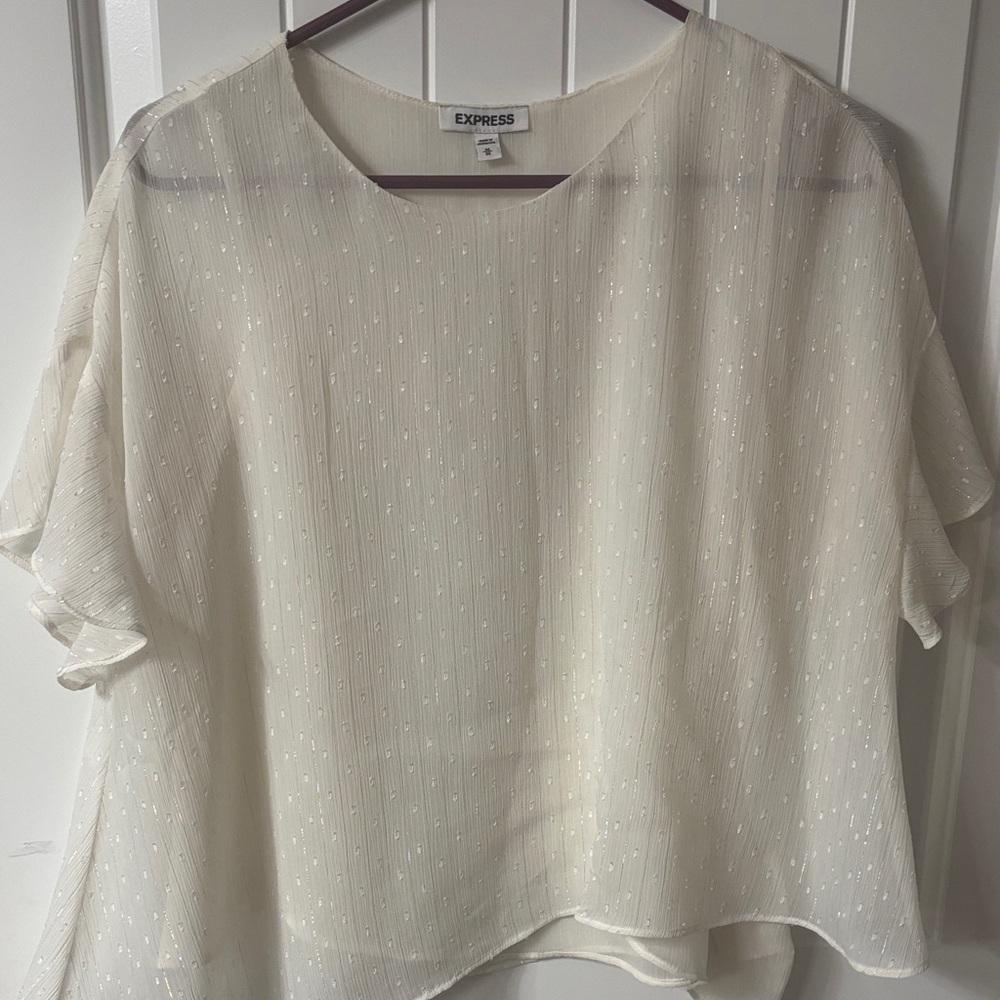 Express Cream Short Sleeve Textured Blouse